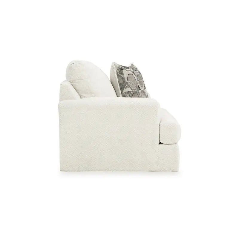 Henly 51 Inch Accent Chair, 1 Pillow, Oversized Loose Seat, White Polyester