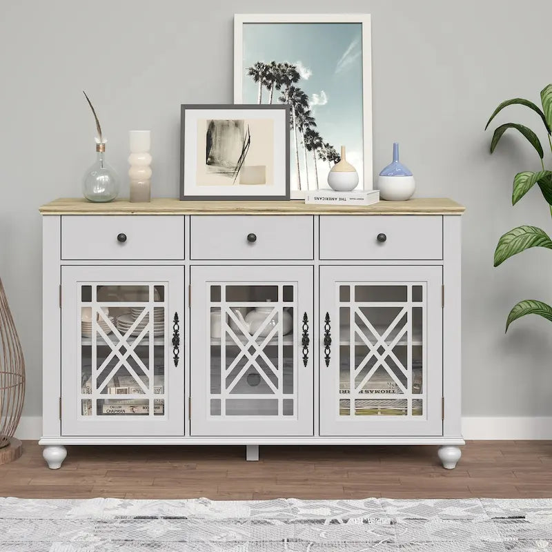 55 Vintage Style Kitchen Accent Buffet Sideboard Cabinet w/ Drawers - 55 in Width