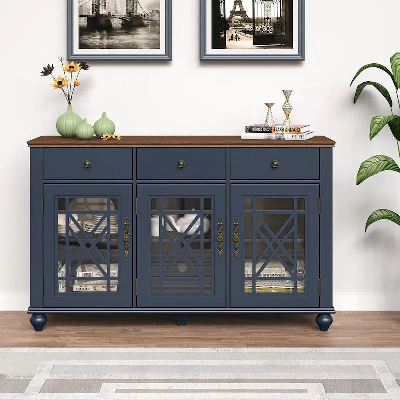 55 Vintage Style Kitchen Accent Buffet Sideboard Cabinet w/ Drawers - 55 in Width
