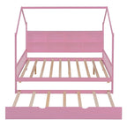 Full Solid Wood House Day Bed with Trundle