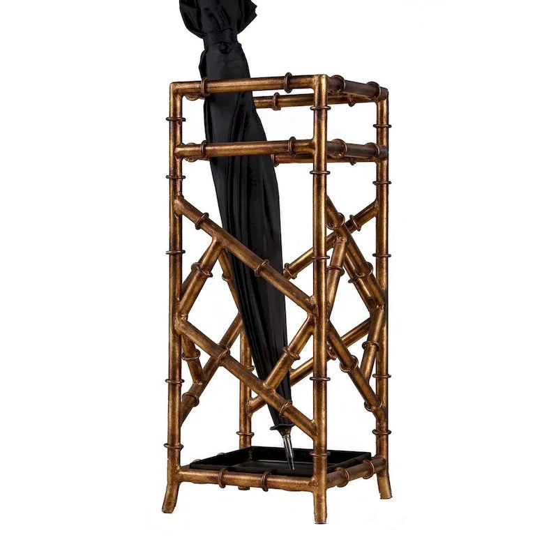 Antique Gold Iron Bamboo Umbrella Stand Square - 8x8x21