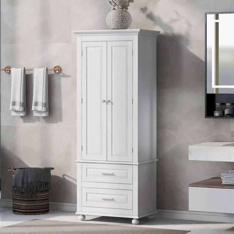 Tall Storage Cabinet with Two Drawers for Bathroom