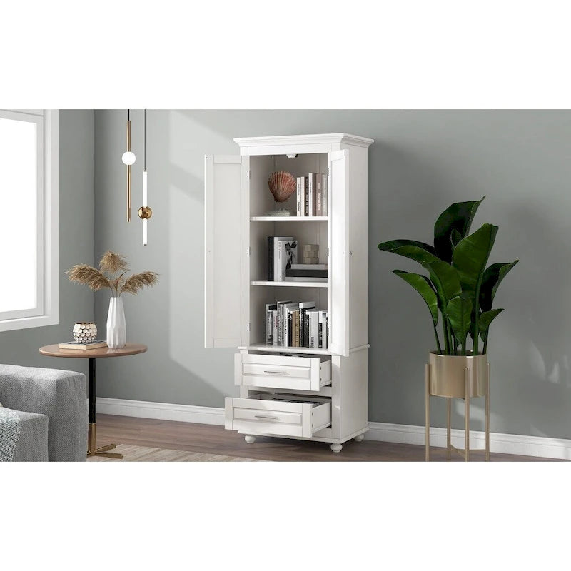 Tall Storage Cabinet with Two Drawers for Bathroom