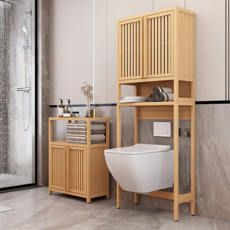 65 Tall Neutral Over-The-Toilet Bathroom Cabinet with Shelf and Two Doors
