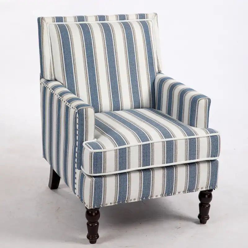 Linen Armchair with Blue and White Striped