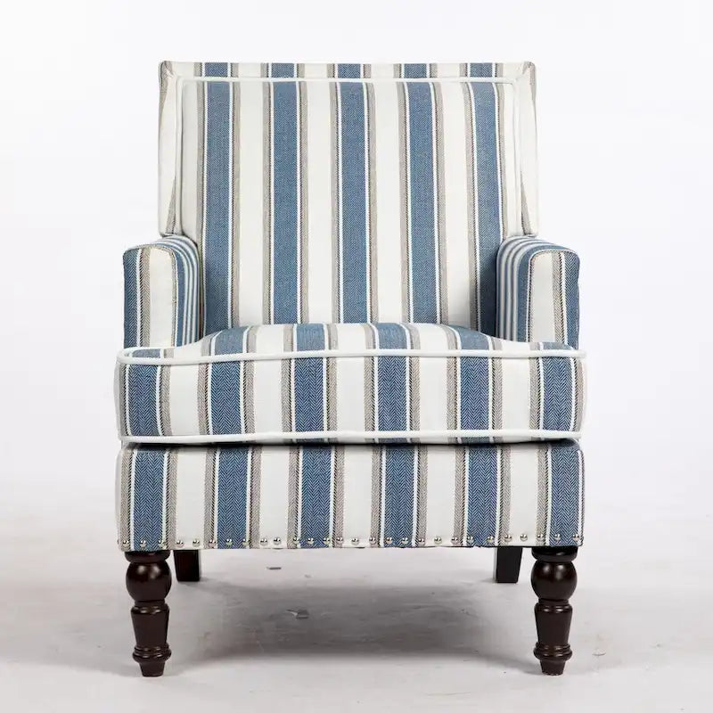 Linen Armchair with Blue and White Striped