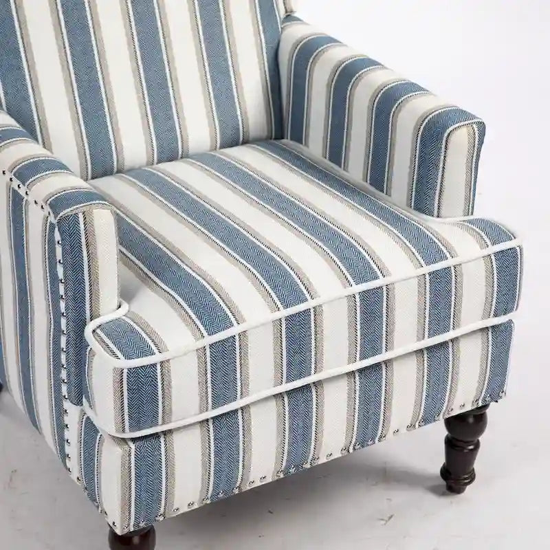 Linen Armchair with Blue and White Striped