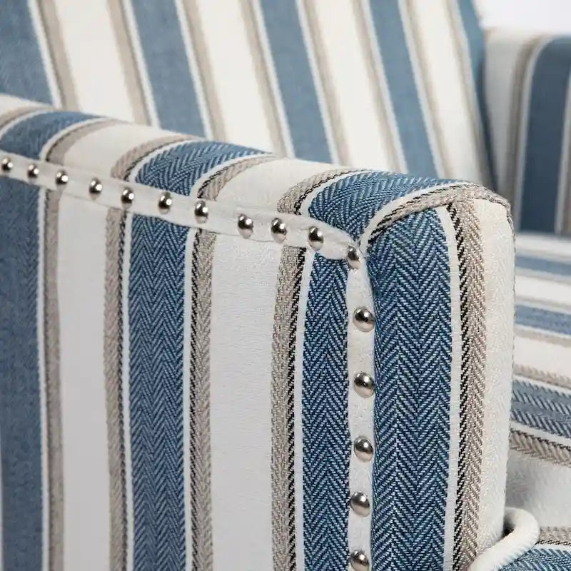 Linen Armchair with Blue and White Striped