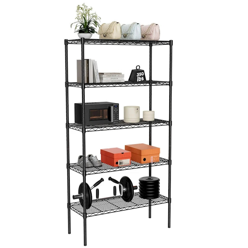 Storage Shelving Unit, Adjustable Metal Wire Racks Heavy Duty Standing Shelf Organizer for Kitchen,Closet, Pantry, Garage,5-Tier