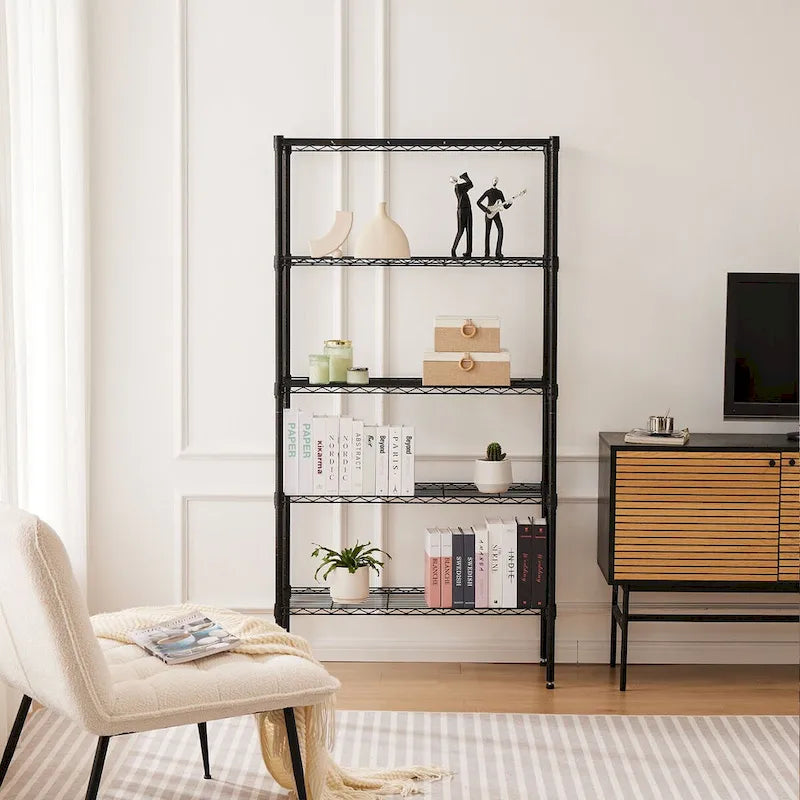 Storage Shelving Unit, Adjustable Metal Wire Racks Heavy Duty Standing Shelf Organizer for Kitchen,Closet, Pantry, Garage,5-Tier