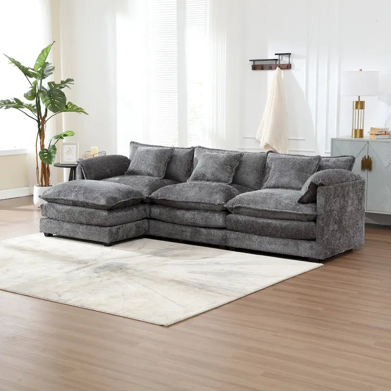 Chenille Fabric L-Shape Comfy Oversized three-seat Modular Sectional Sofa