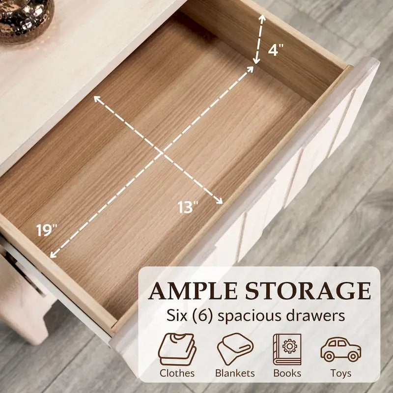 Furniture of America Seren Mid-Century Modern Off-White Solid Wood 6-Drawer Double Dresser