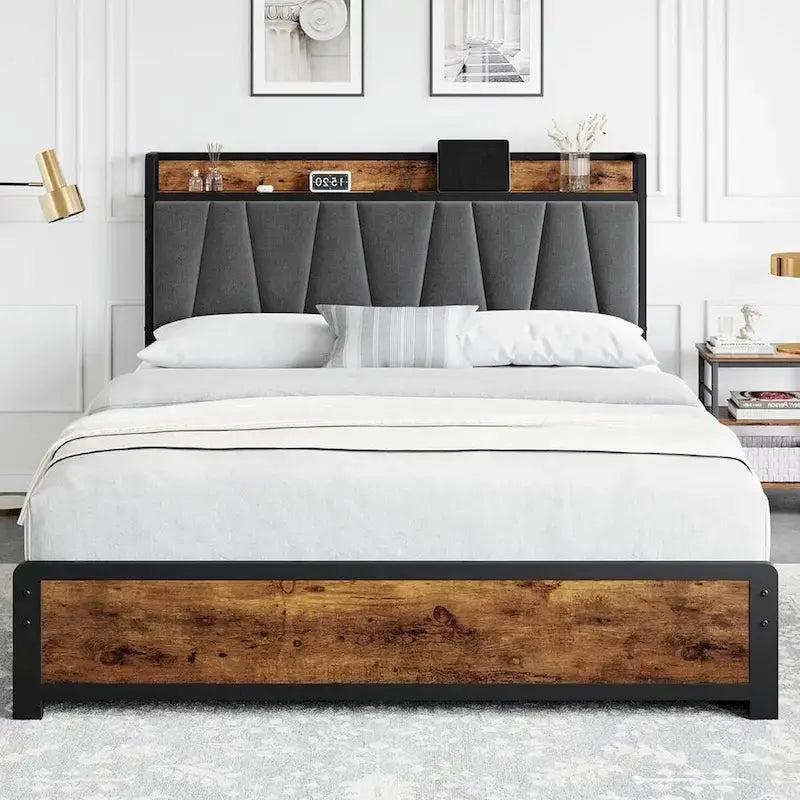 Bed Frame with Storage Linen Upholstered Headboard