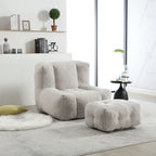 Oaks Aura Fluffy Bean Bag Chair, Super Soft Lazy Sofa Chair With Memory Foam And Ottoman, Indoor Modern Bean Bag Chair