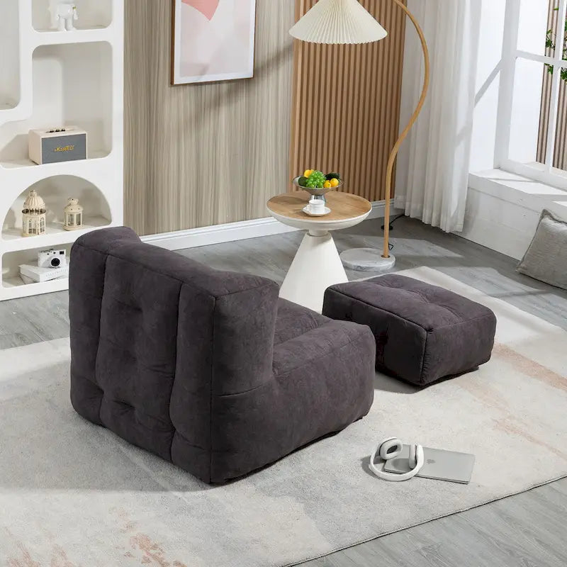 Oaks Aura Fluffy Bean Bag Chair, Super Soft Lazy Sofa Chair With Memory Foam And Ottoman, Indoor Modern Bean Bag Chair