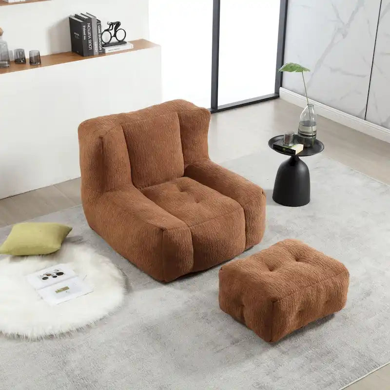 Oaks Aura Fluffy Bean Bag Chair, Super Soft Lazy Sofa Chair With Memory Foam And Ottoman, Indoor Modern Bean Bag Chair