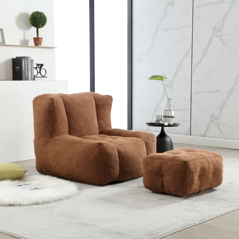 Oaks Aura Fluffy Bean Bag Chair, Super Soft Lazy Sofa Chair With Memory Foam And Ottoman, Indoor Modern Bean Bag Chair
