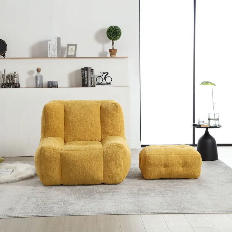 Oaks Aura Fluffy Bean Bag Chair, Super Soft Lazy Sofa Chair With Memory Foam And Ottoman, Indoor Modern Bean Bag Chair