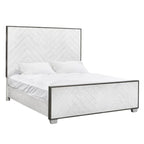 Swids Modern Farmhouse Vintage White Bed with Metal Frame