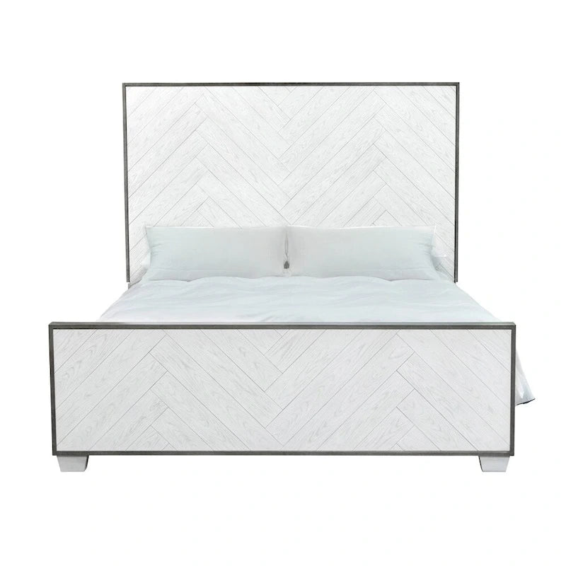 Swids Modern Farmhouse Vintage White Bed with Metal Frame