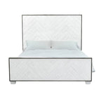 Swids Modern Farmhouse Vintage White Bed with Metal Frame