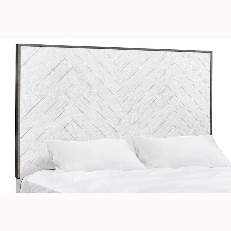Swids Modern Farmhouse Vintage White Bed with Metal Frame