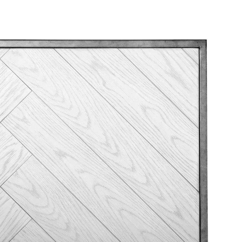 Swids Modern Farmhouse Vintage White Bed with Metal Frame